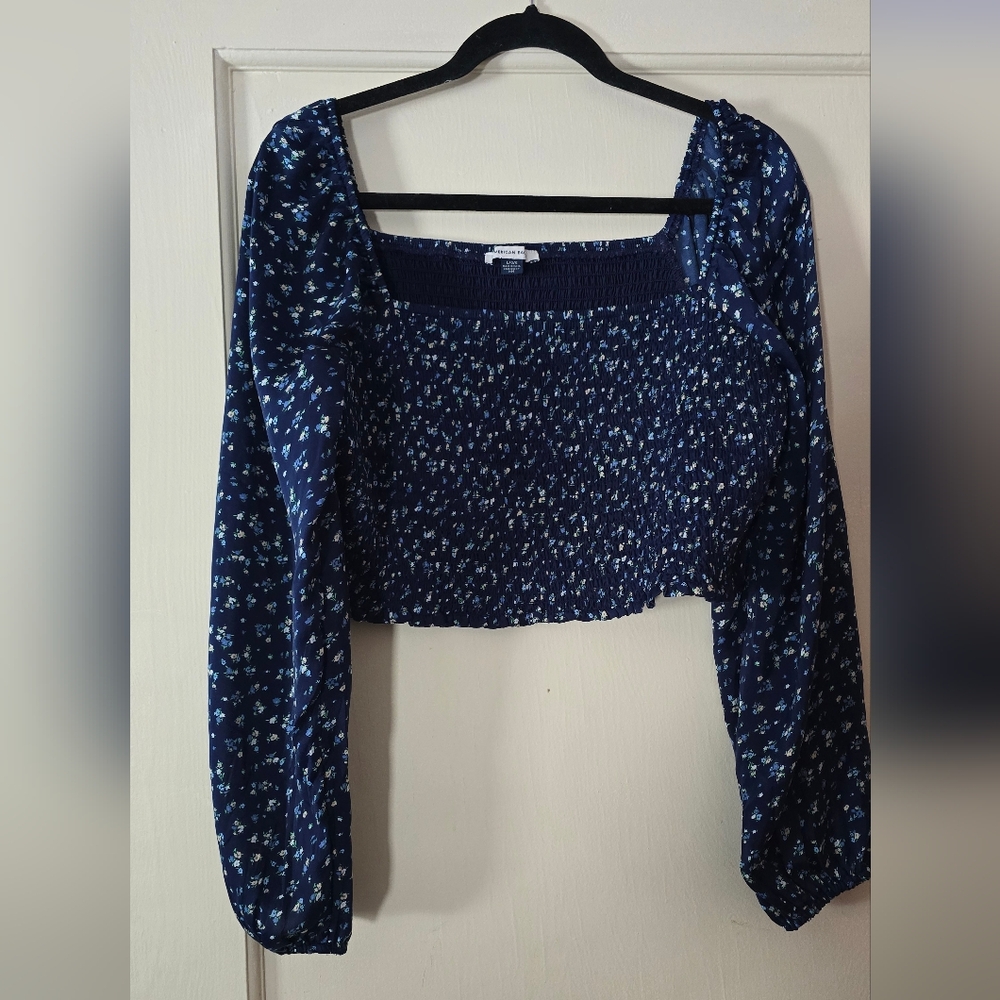 AEO Floral Blue Smocked Women's Top